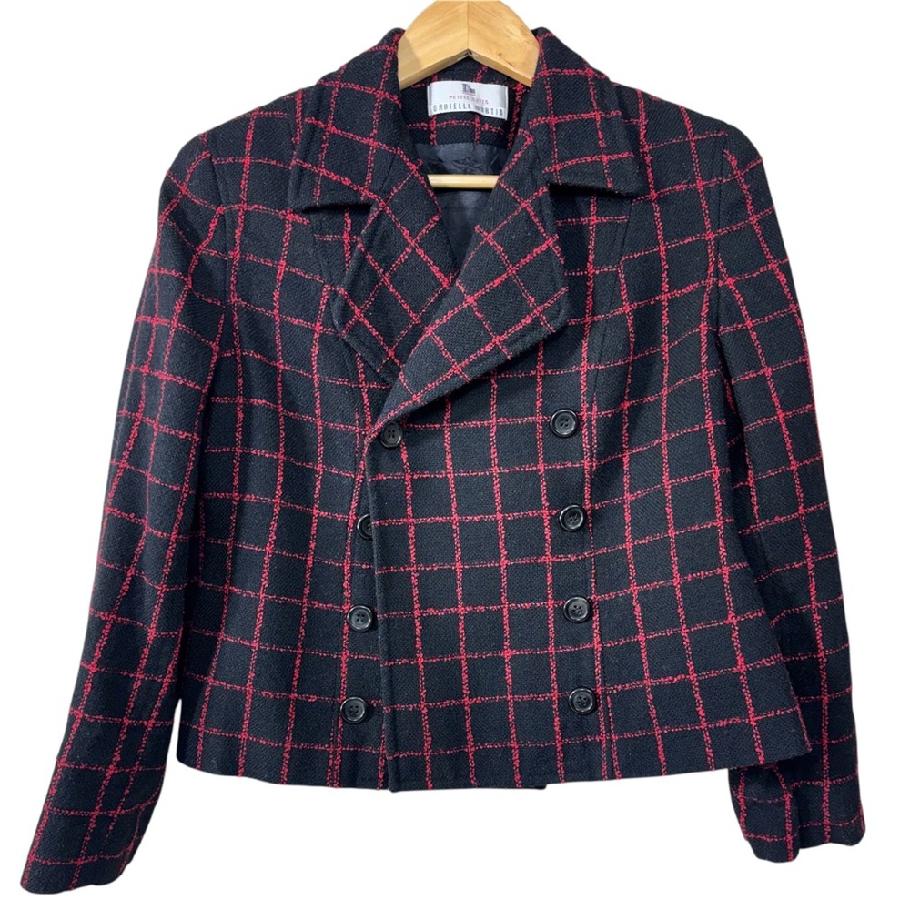 Danielle Martin Womens 8P Vintage Wool Black Red Plaid Jacket Blazer Coat